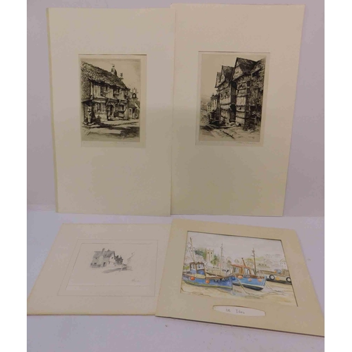 81 - Three - signed etchings & watercolour of St Ives