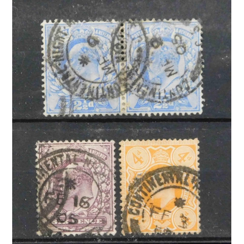 144 - Edward VII era stamps - with Continental Night mail cancellations