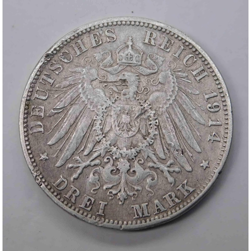 148 - 1914 dated - Bayern Germany - Three Mark coin