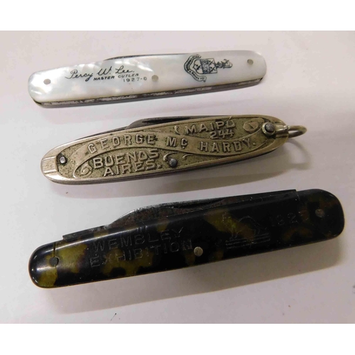 259 - Three - vintage pen/pocketknives including - tortoiseshell & mother of pearl