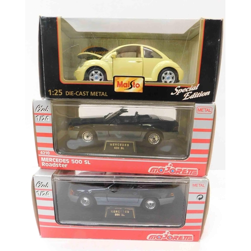 41 - Two - die cast Majorette/Mercedes & Maisto Beetle - boxed