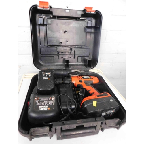 506 - Cased Black & Decker 18v drill and three batteries (unchecked)