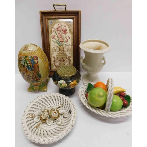 52 - Mixed items including - Oriental style hand painted egg