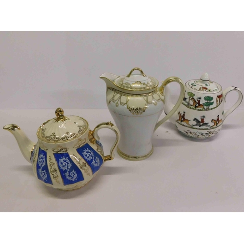 71 - Three - vintage hand decorated teapots - including Sadler & Royal Staffordshire