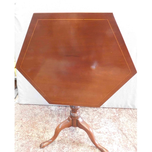 742 - Hexagonal inlaid mahogany folding table-tripod legs