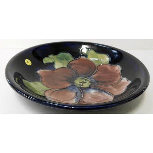 103 - Moorcroft - Anemone on blue ground - 18.5cm dish - no damage