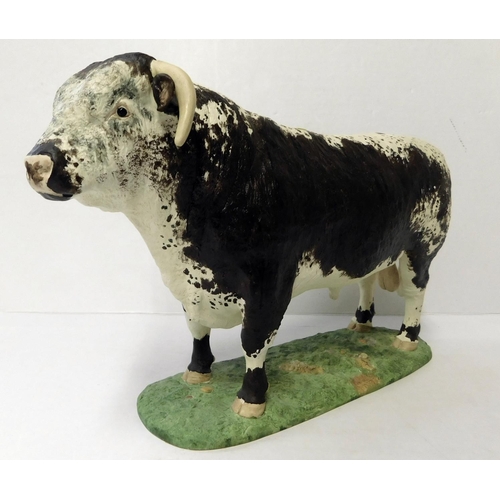 16 - Harper Shebeg Isle of Man pottery - Longhorn Bull - on plinth