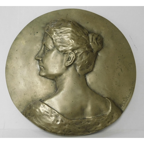 28 - Art Nouveau - solid bronze plaque - by A Schaffen Mullen - depicting ladies profile - Austrian 1910 ... 