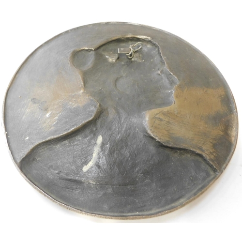 28 - Art Nouveau - solid bronze plaque - by A Schaffen Mullen - depicting ladies profile - Austrian 1910 ... 