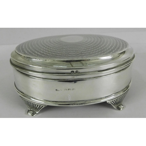 38 - Sterling silver - oval jewellery box - engine turned decoration - 236g  5.5