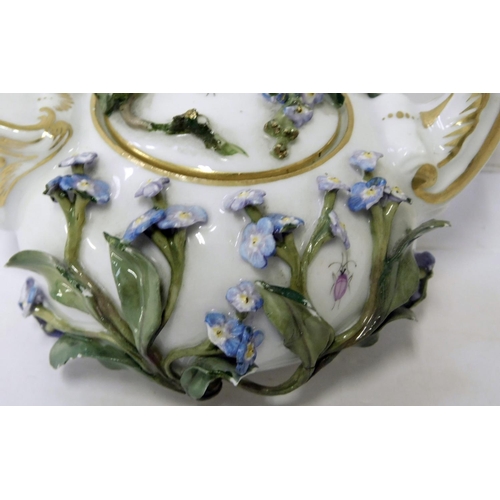 43 - Meissen - small teapot & jug - crossed swords mark from 1815 - slight wear to leaves, iris flowers e... 