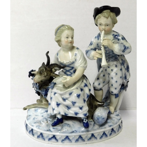 44 - Meissen - boy & girl with goat figural group -crossed swords mark from 1815 - no damage