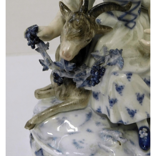 44 - Meissen - boy & girl with goat figural group -crossed swords mark from 1815 - no damage