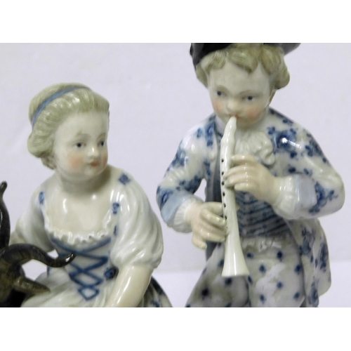 44 - Meissen - boy & girl with goat figural group -crossed swords mark from 1815 - no damage