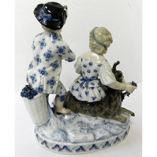 44 - Meissen - boy & girl with goat figural group -crossed swords mark from 1815 - no damage