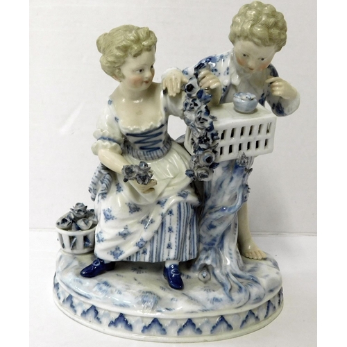 45 - Meissen - boy & girl figural group - crossed swords mark from 1815 - no damage