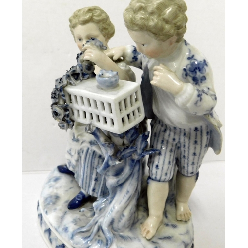 45 - Meissen - boy & girl figural group - crossed swords mark from 1815 - no damage