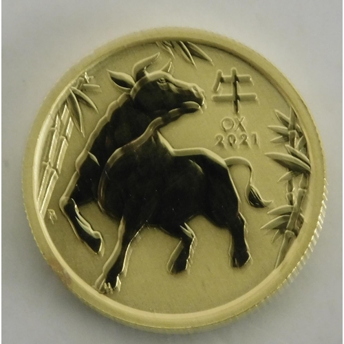 45A - Australian Mint - Year of the Ox - 1/4 ounce $25 gold coin struck in 9.999 fine gold - weight 7.8g