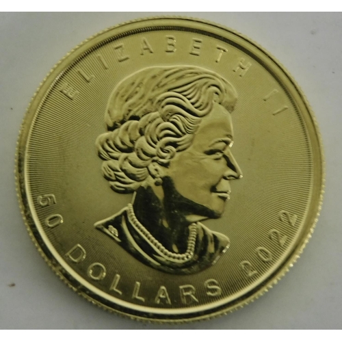 45D - One ounce of 9.999 fine gold - $50 coin dated 2022 - 10% commission for buyer