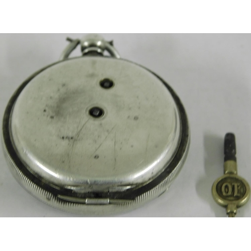 45E - Silver cased - pocket watch with key - requires attention