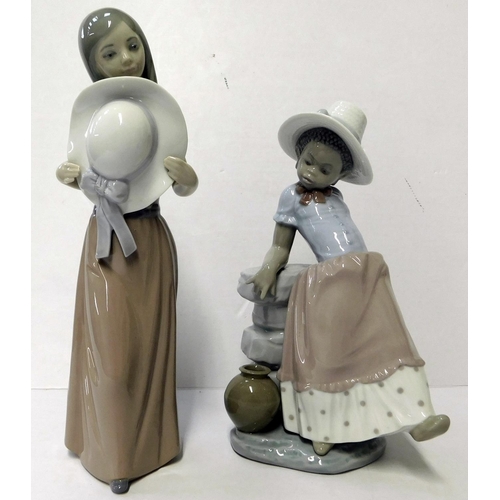 54 - Lladro - Shy girl holding hat Model No. 5007 & Step in time Model No. 5158 - no damage