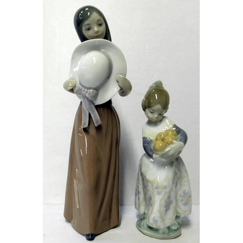 62 - Lladro - Girl holding a hat Model No. 5007 & Valencian girl Model No. 4841 retired - no damage