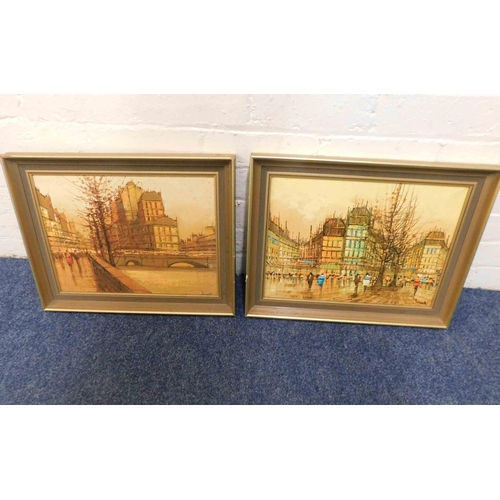 11 - Two - French vintage - signed oil on canvas Parisian street scenes - approx. 19