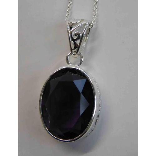 144 - Silver & amethyst - pendant on silver chain