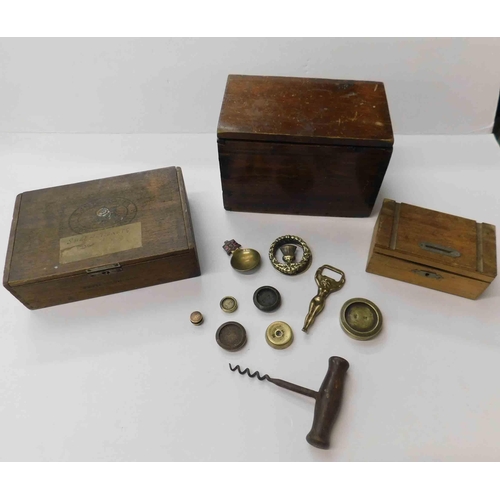 167 - Three - wooden boxes & mixed items