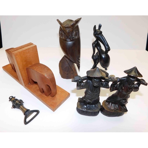 181 - Mixed wooden figures & African bottle opener