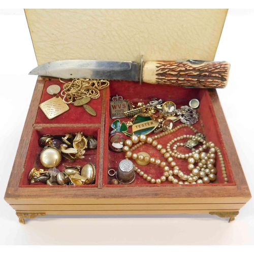 253 - Jewellery box including - badges/earrings & knife