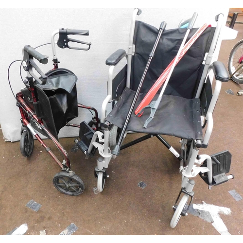 791 - Indoor wheelchair, 3 wheel aluminium rollator & mobility aids