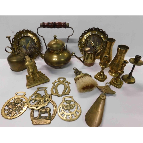 9 - Brass ware including - vases & kettle