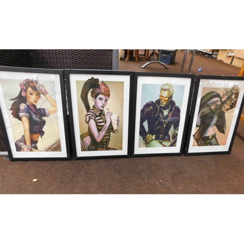 94 - Four - Framed Steam punk style prints - signed DAT