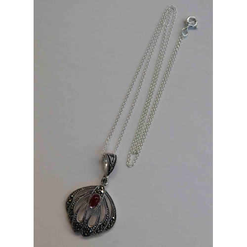 127 - Silver & marcasite - pendant on silver chain