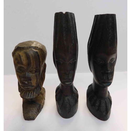 13 - Three - African/tribal wood busts