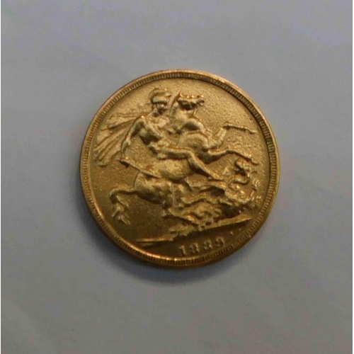138 - 1889 dated - Victorian 22ct Gold - Full Sovereign coin - weight 8g