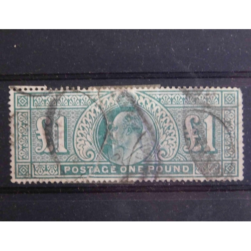 139 - Edward VII era - 1902/11 £1 Green stamp - repaired - registered cancellation