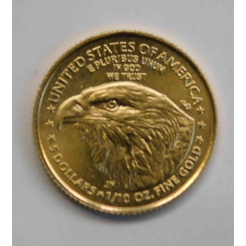 144 - American 1/10 ounce - of 9.999 fine gold - 2022 $5 Dollar coin