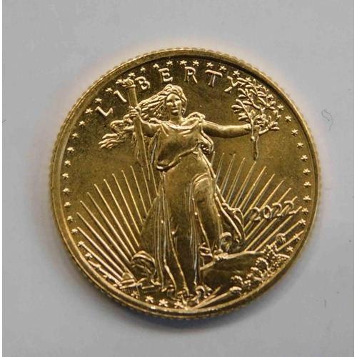 144 - American 1/10 ounce - of 9.999 fine gold - 2022 $5 Dollar coin
