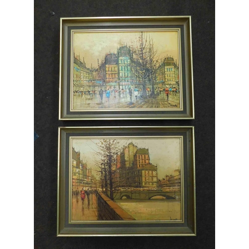 170 - Pair of French - street scene paintings signed - oil on canvas - each 19