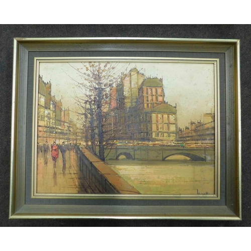170 - Pair of French - street scene paintings signed - oil on canvas - each 19