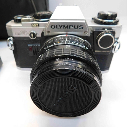 174 - Mixed camera equipment including - Olympus camera/bag /instructions/lenses & flash