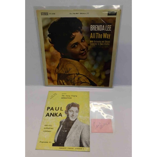 52 - Brenda Lee signed LP - & Paul Anka signatures