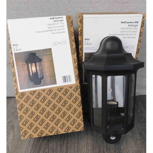 521 - 2x New and boxed half lantern PIR wall light black