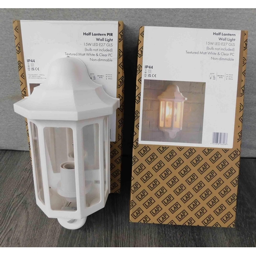 522 - 2x New and boxed half lantern PIR wall light white