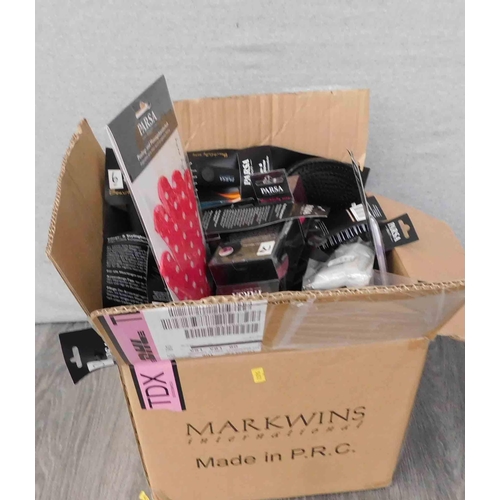 526 - Box of Parsa hair products and accessories incl. brushes, dryers etc.