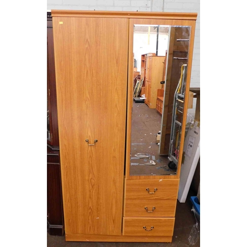 539 - Vintage single wardrobe with mirror and drawers