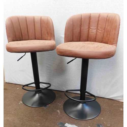 547 - 2x Wahson bar stools with footrests in brown fabric