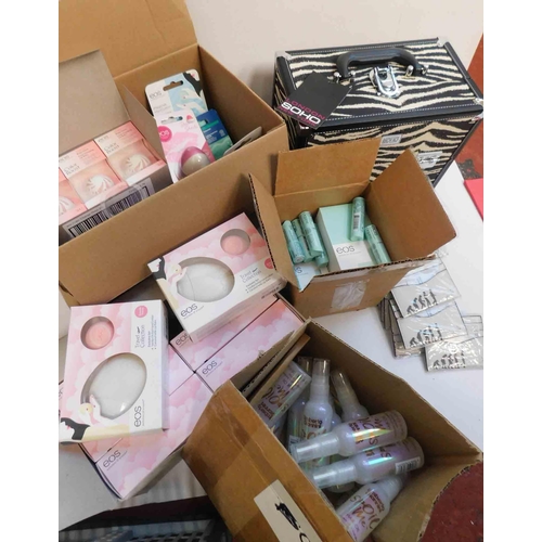 583 - Mixed lot of new items incl. vanity case, EOS lip balms, travel sets, card holders and hair oil